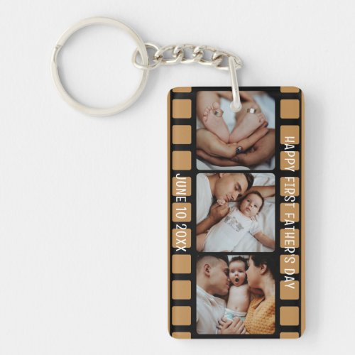 First Fathers Day Film Strip Photo Grid New Dad Keychain