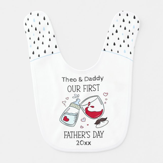 First Father's day Funny Cheers Baby Boy Bib (Front)