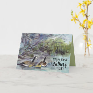 First Father's Day Geese Family Baby Birds Lake Card