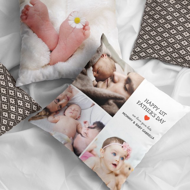 First Father's Day Gift | Cute Photo Collage  Throw Pillow (Creator Uploaded)
