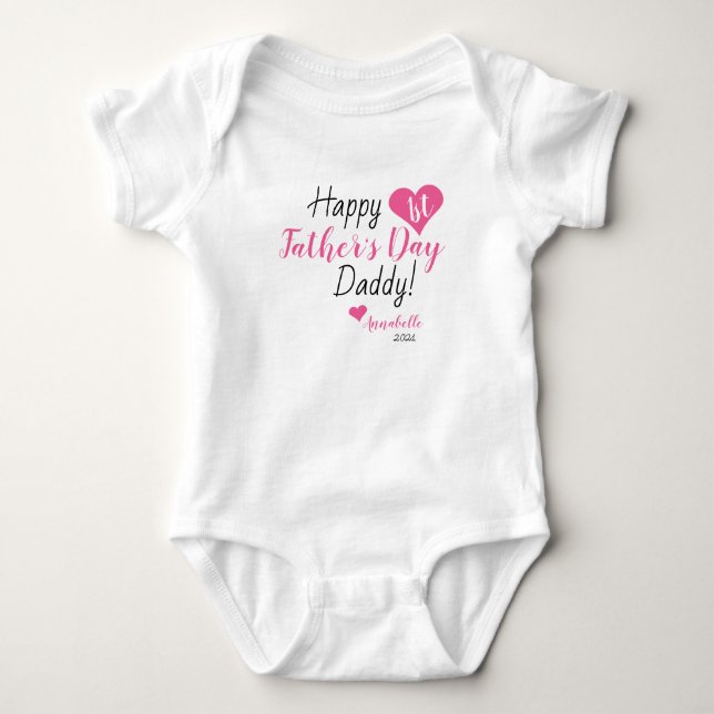 First Father's Day Gift Pink Baby Girl Daughter Bodysuit (Front)