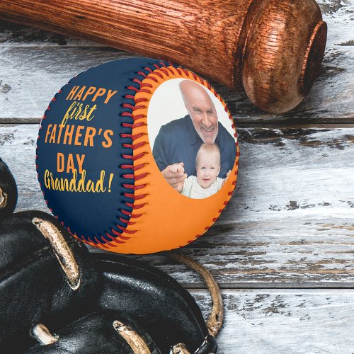 First Fathers Day Granddad 2 Photo Blue Orange Baseball