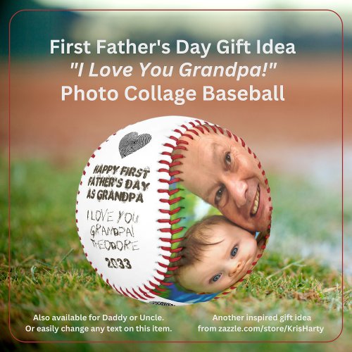 First Fathers Day Grandpa Photo Collage Keepsake Baseball