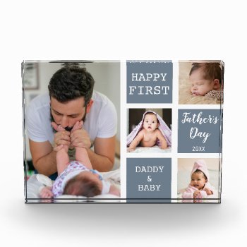 First Father's Day Gray 4 Photo Collage Block by semas87 at Zazzle