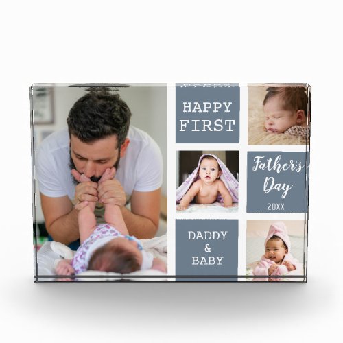 First Fathers Day Gray 4 Photo Collage Block