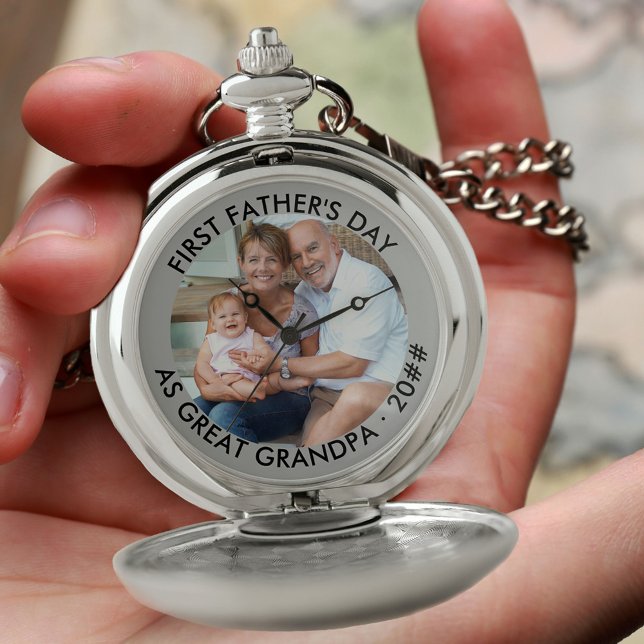 First Fathers Day Great Grandpa Personalized Photo Pocket Watch (Creator Uploaded)