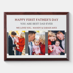 First Fathers Day Grey 3 Photos & Custom Message  Award Plaque