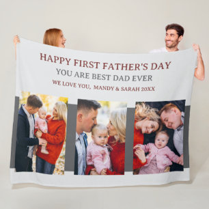 First Fathers Day Grey 3 Photos & Custom Message  Fleece Blanket