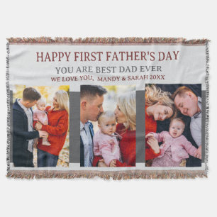 First Fathers Day Grey 3 Photos & Custom Message Throw Blanket