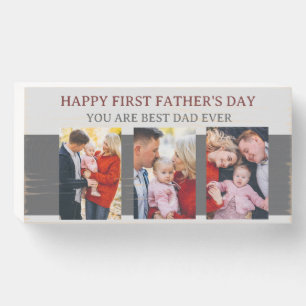 First Fathers Day Grey 3 Photos & Custom Message  Wooden Box Sign