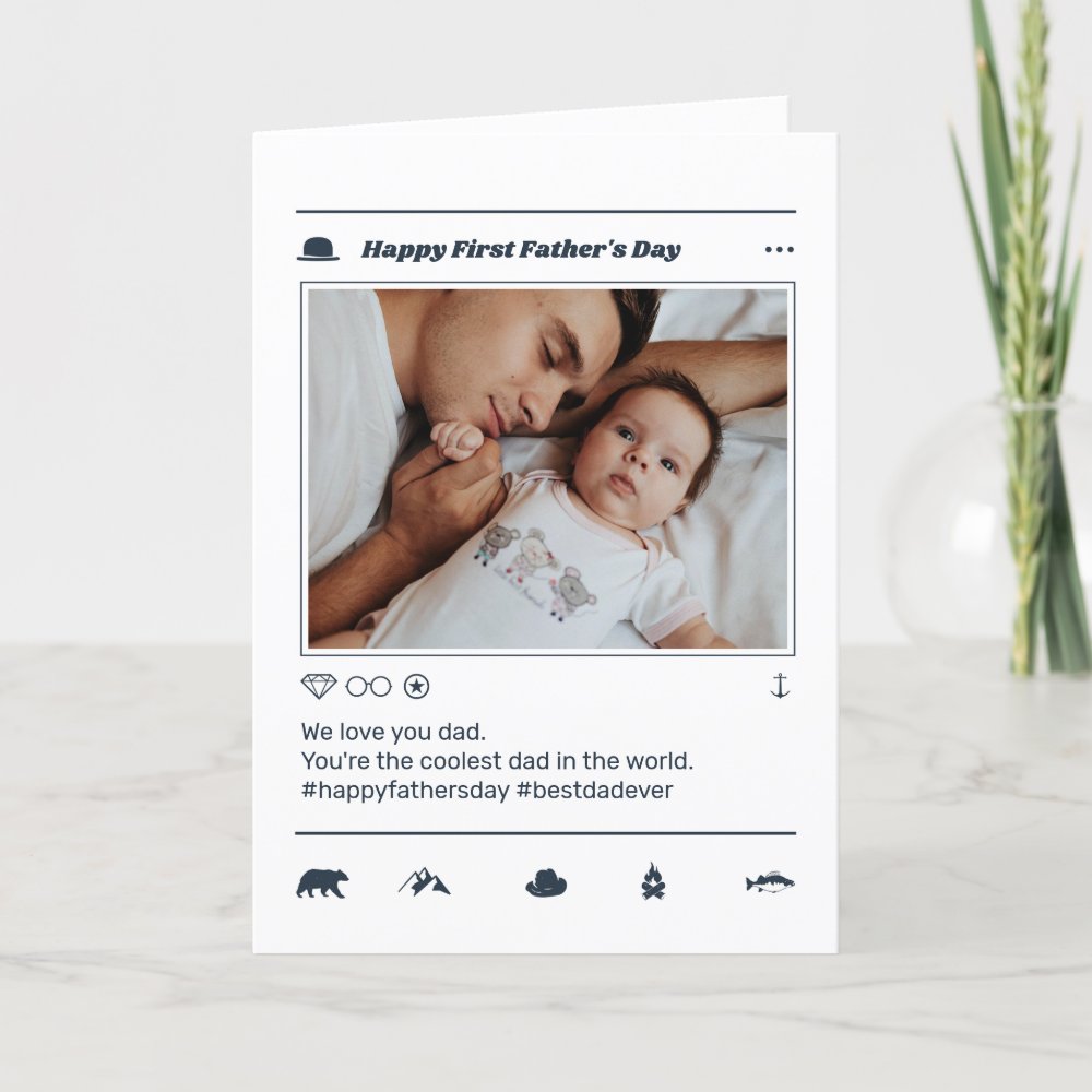 Disover First Father's Day Modern Dad Instagram Post Photo Holiday Card