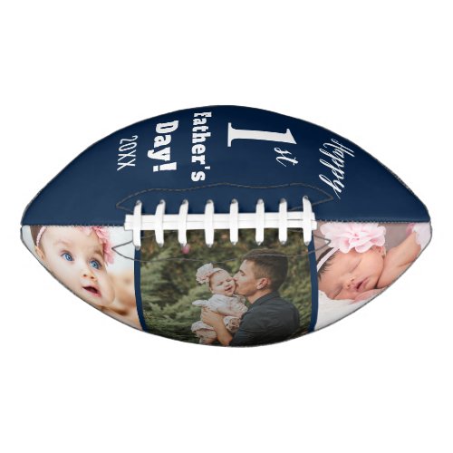 First Fathers Day New Dad 3 Photo Collage Blue Football