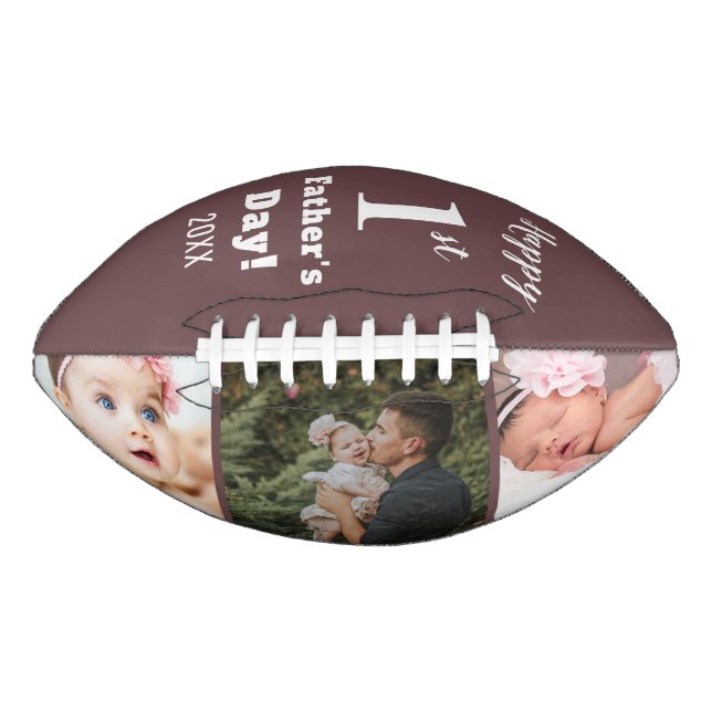 First Father's Day New Dad 3 Photo Collage Brown Football (Front)