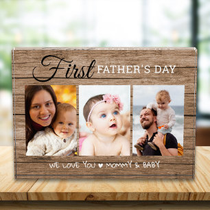 First Fathers Day New Dad 3 Picture Collage Wood Photo Block