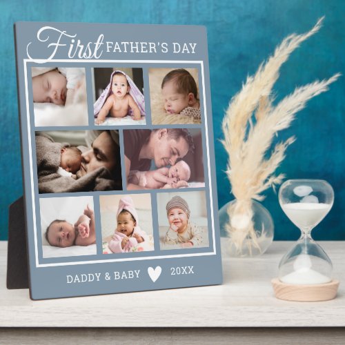 First Fathers Day New Dad 8 Photo Collage Plaque