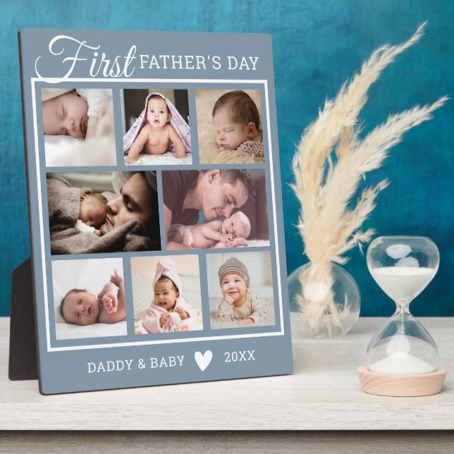 First Father's Day New Dad 8 Photo Collage Plaque (Side)