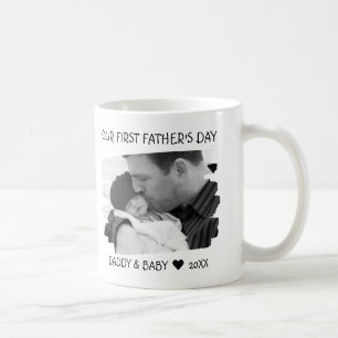 First Fathers Day New Dad Baby Photo Black White Coffee Mug