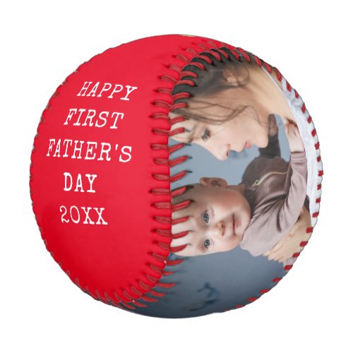 First Fathers Day New Dad Baby Photo Collage Red Baseball