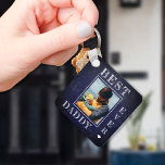 First Fathers Day new dad photo Keychain<br><div class="desc">Best daddy ever Happy First Father's Day bold white typography on dark navy blue rustic chalkboard new dad personalized double sided keychain with your photo,  text,  and signature.</div>