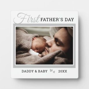 First Father's Day New Dad Photo White Plaque