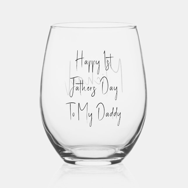 First Fathers Day | New Daddy Name Stemless Wine Glass (Front)