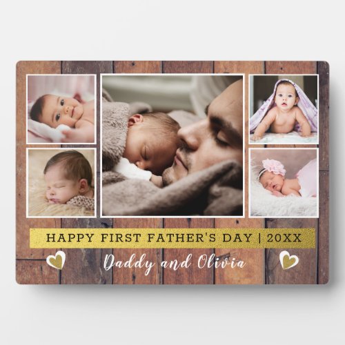  First Fathers Day  Pallet Wood  5 Photo Collage Plaque