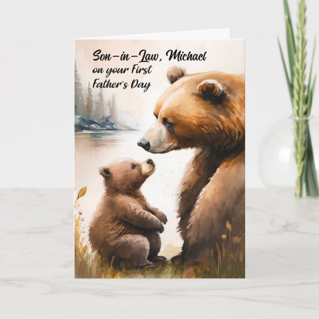First Father's Day Papa Baby Bear Custom Relations Card (Front)