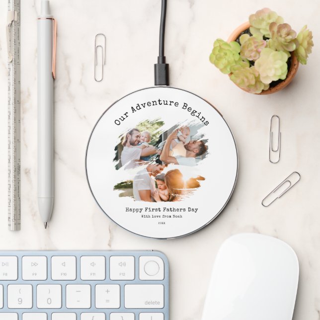 First Fathers Day Personalized Photo Wireless Charger (Desk)