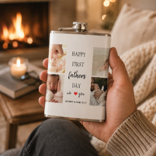 First Father's Day Photo Collage Dad Flask Gift