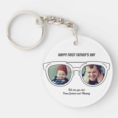 First Fathers Day Photo Collage Dad Son Daughter Keychain
