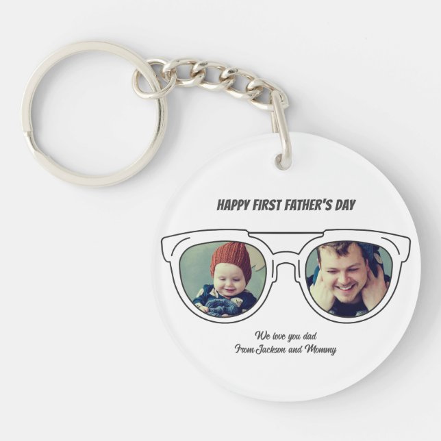 First Father's Day Photo Collage Dad Son Daughter Keychain (Front)