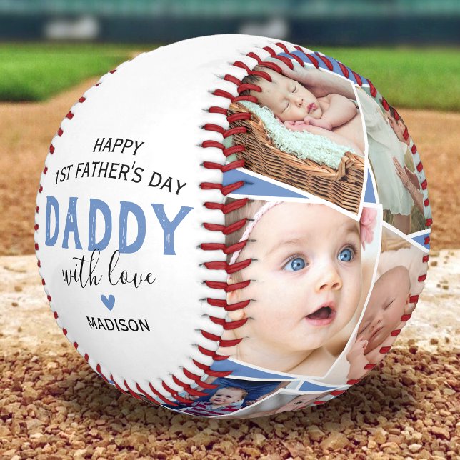 First Father's Day Photo Collage Keepsake Baseball (Creator Uploaded)