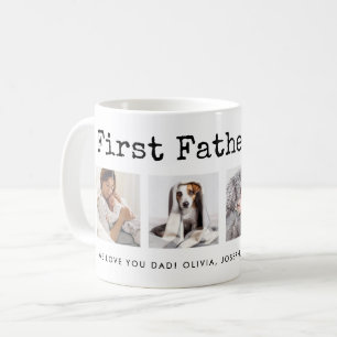 First Father's Day Photo Grid on Typewriter Text Coffee Mug