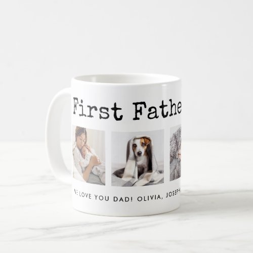 First Fathers Day  Photo Grid on Typewriter Text Coffee Mug