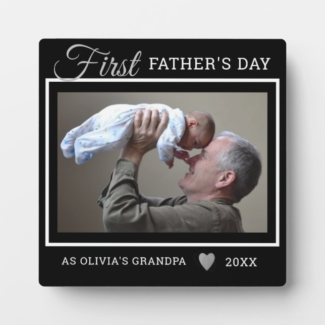 First Father's Day Photo New Grandpa Black Plaque (Front)