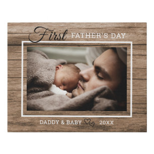 First Father's Day Photo Rustic Wood Faux Canvas Print