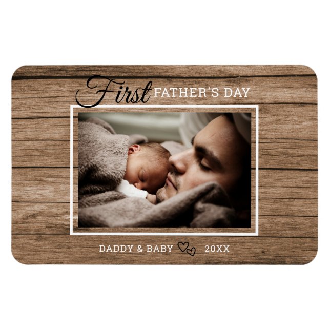 First Father's Day Photo Rustic Wood   Magnet (Horizontal)