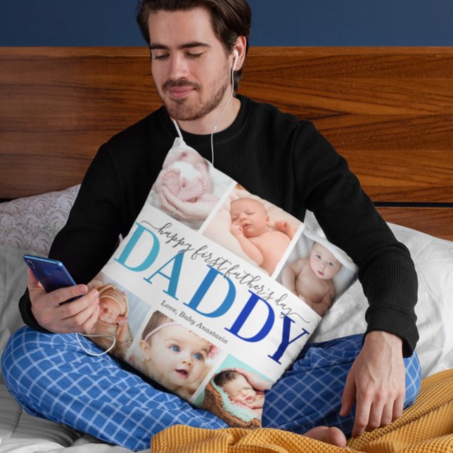 First Father's Day Picture Collage Throw Pillow (Creator Uploaded)