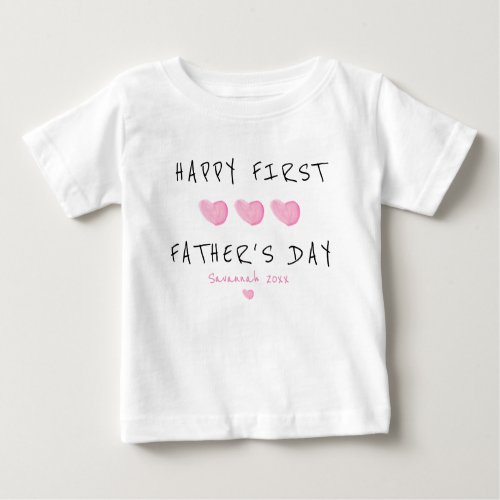 First Fathers Day Pink Heart Custom Baby T_Shirt