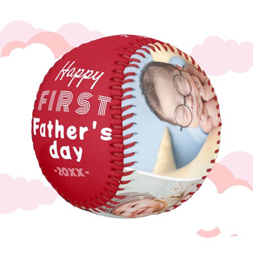 First Fathers Day Red 4 Photo Collage Baseball