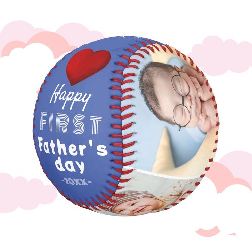 First Fathers Day Red Heart 4 Photo Collage Baseball