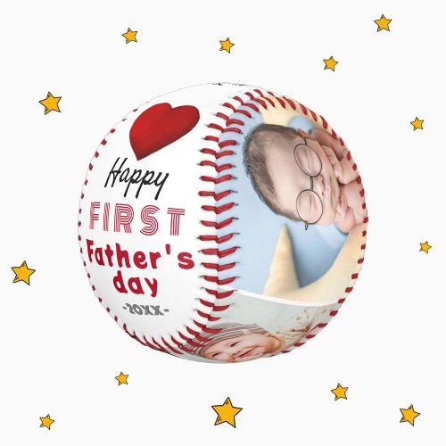 First Fathers Day Red Heart 4 Photo Collage Baseball