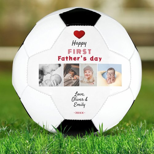 First Fathers Day Red Heart 4 Photo Collage  Soccer Ball