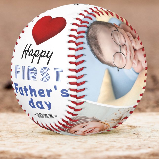 First Father's Day Red Heart 4 Photo Collage Softball (Creator Uploaded)