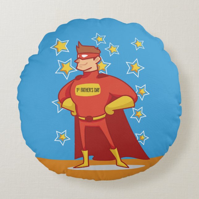First Father's Day Superhero Round Pillow (Front)