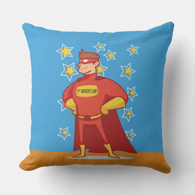 First Father's Day Superhero Throw Pillow (Front)