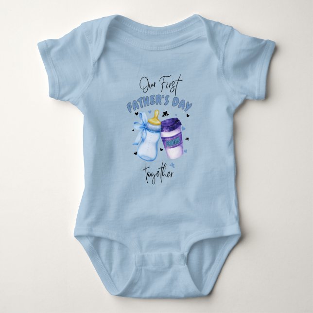 First Father's Day Together Matching outfit / Blue Baby Bodysuit (Front)