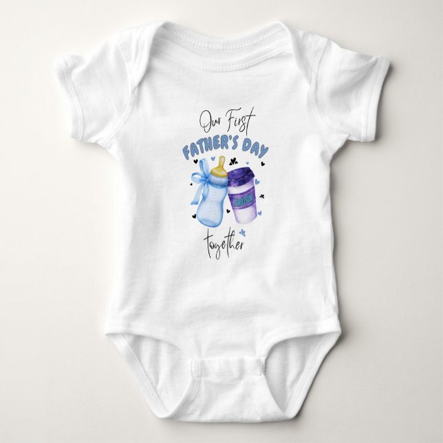 First Father's Day Together Matching outfit / Blue Baby Bodysuit (Front)