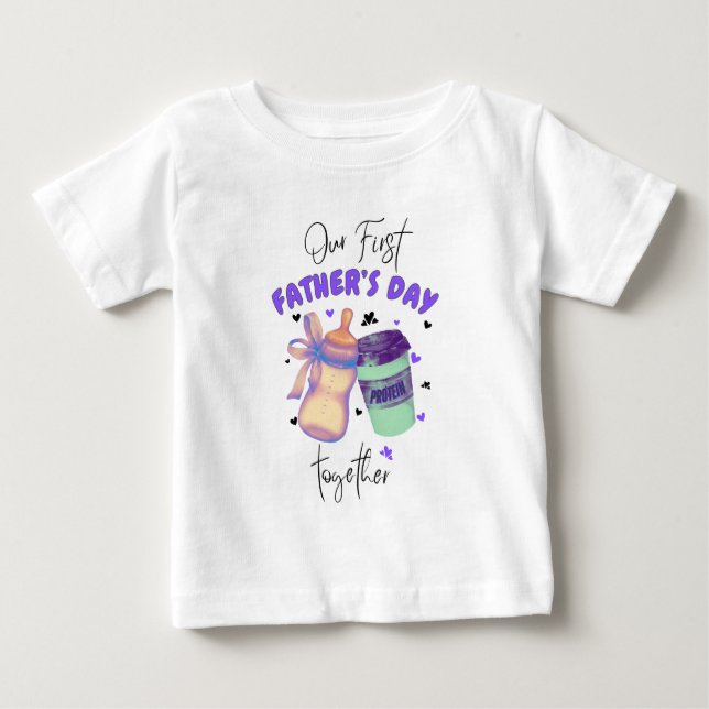 First Father's Day Together Matching outfit/Purple Baby T-Shirt (Front)