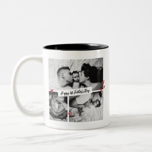 First Fathers Day Vintage BW Baby Photo Collage Two_Tone Coffee Mug
